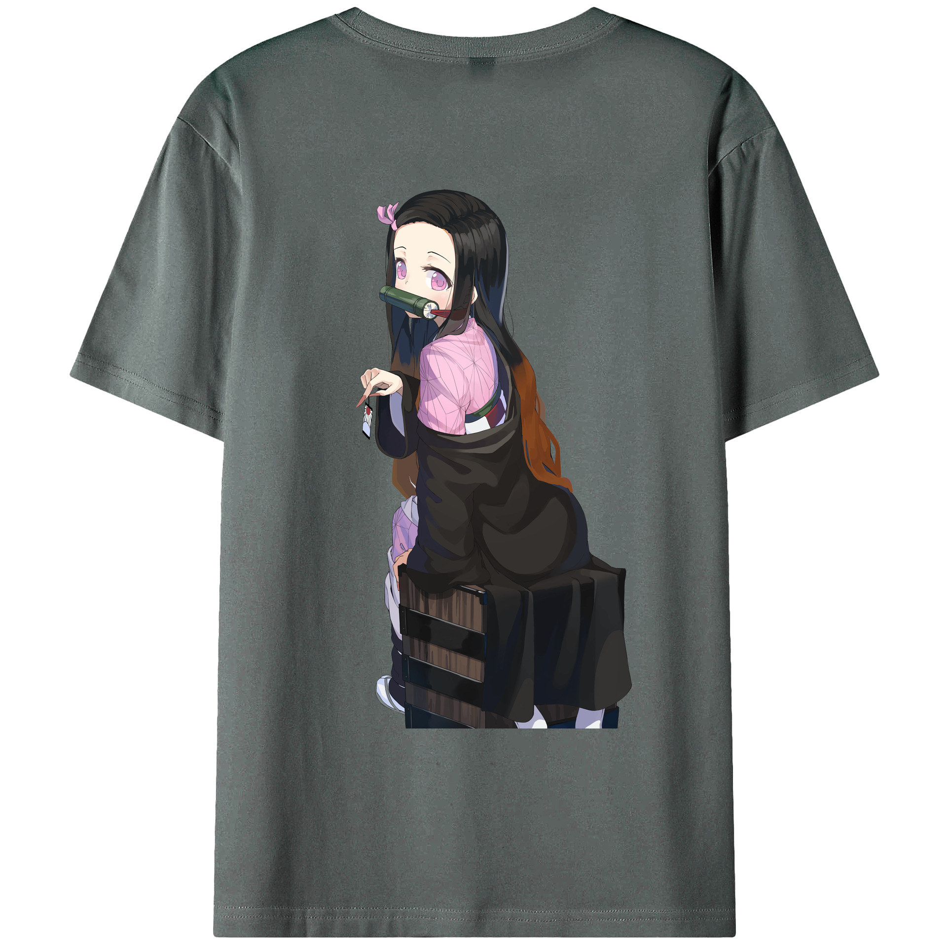 （画像用） 鬼滅の刃（きめつのやいば）竈門 禰󠄀豆子／かまど ねずこ Kamado Nezuko 綿100％ メンズ半袖Tシャツ（バックプリント） 通気性